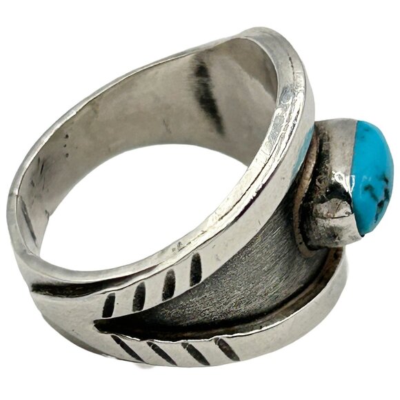 Vintage 925 Sterling Silver Native American Turquoise Ring - Size 7.5 - Picture 4 of 7